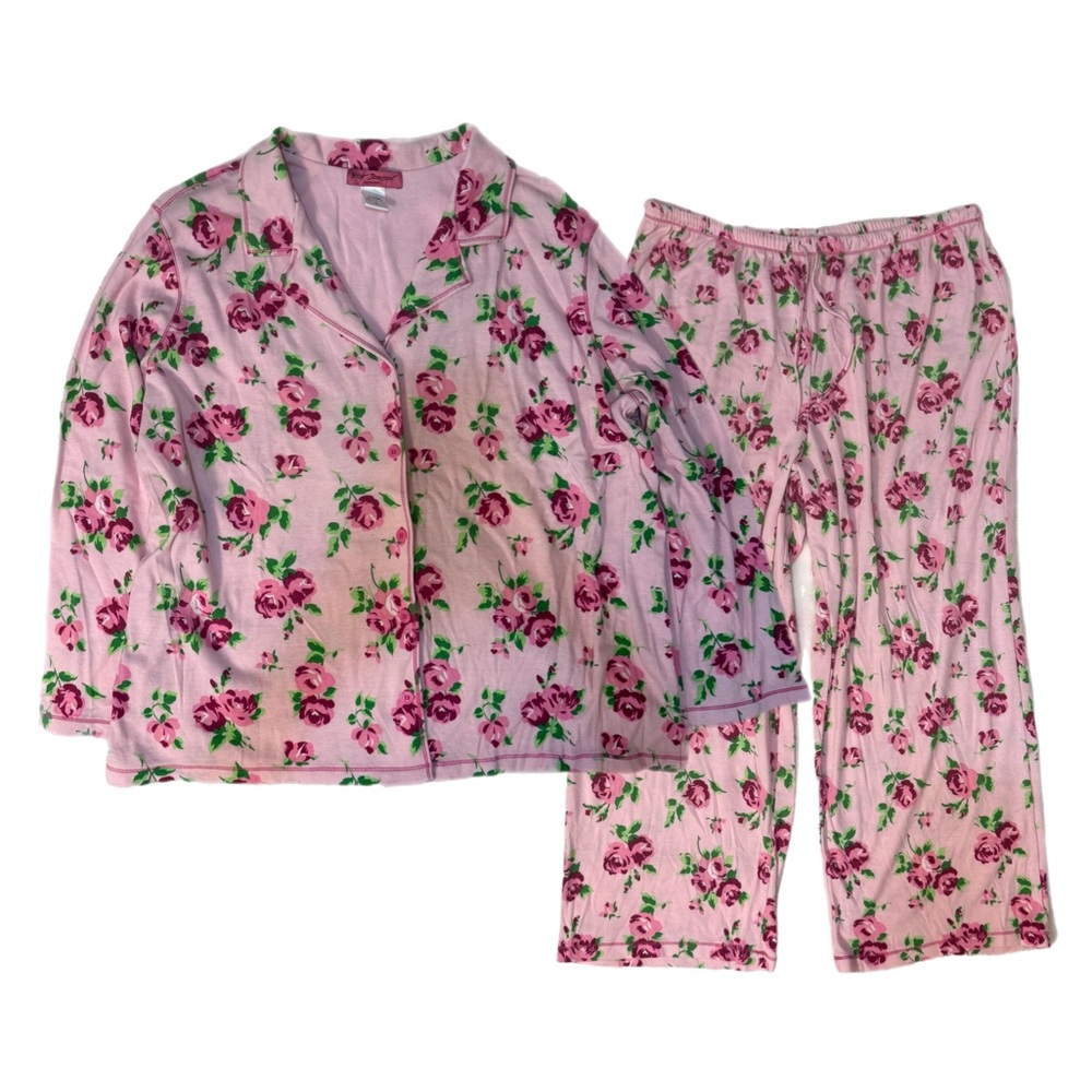 Betsey Johnson Women’s Pink Floral Pajama Set Size 2XL Whimsical Cottagecore